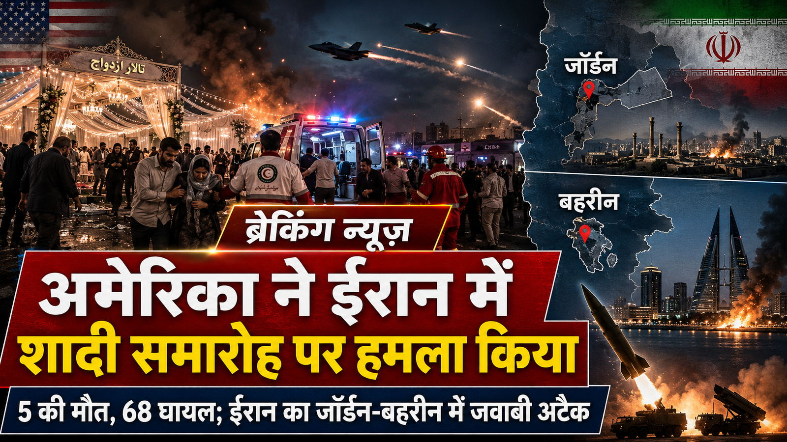 अमेरिका ने ईरान में शादी समारोह पर हमला किया:5 की मौत, 68 घायल; ईरान का जॉर्डन-बहरीन में जवाबी अटैक